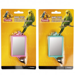 Игрушка для попугайчика Karlie-Flamingo mirror straight +bell квадратное зеркальце с колокольчиком, 6*8 см фото