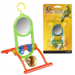 Игрушка для птиц Karlie-Flamingo mirrow+bell, зеркальце с колокольчиком и жердочкой, 12*7*16,5 см фото