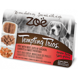 Консервы для собак с курицей, говядиной и смесью овощей Zoe Tempting Trios, 100 г фото