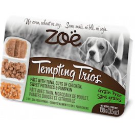 Консервы для собак с курицей, тунцом и смесью овощей Zoe Tempting Trios, 100 г фото