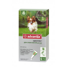 Капли Bayer Advantix Адвантикс от блох и клещей для собак до 4 кг, пипетка 0,4мл фото